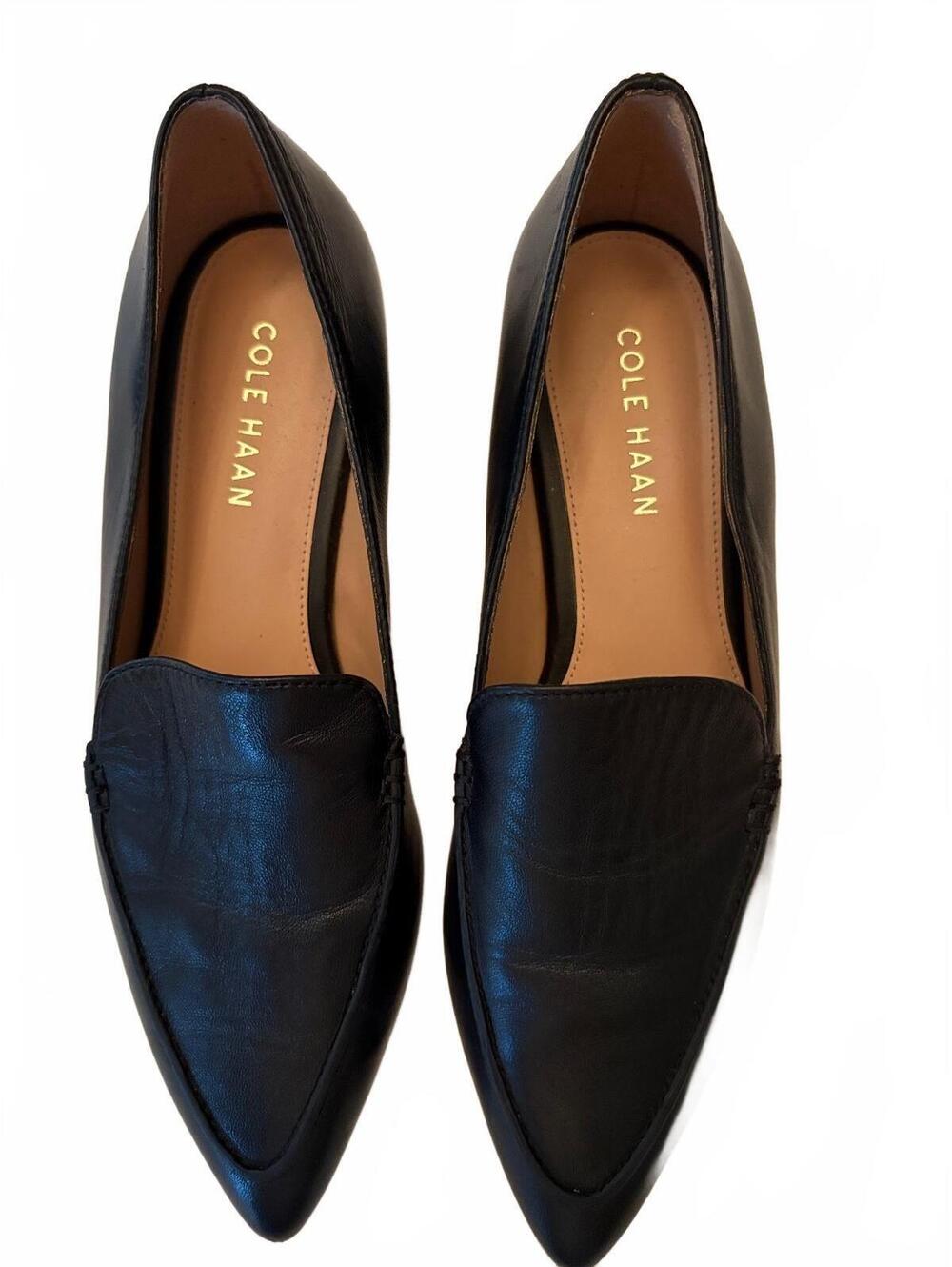 Cole Haan Black Leather Pointed Toe Loafers 5B